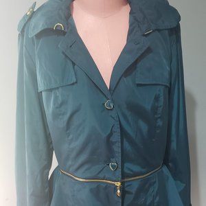 Betsey Johnson Zip off waist teal rain coat L